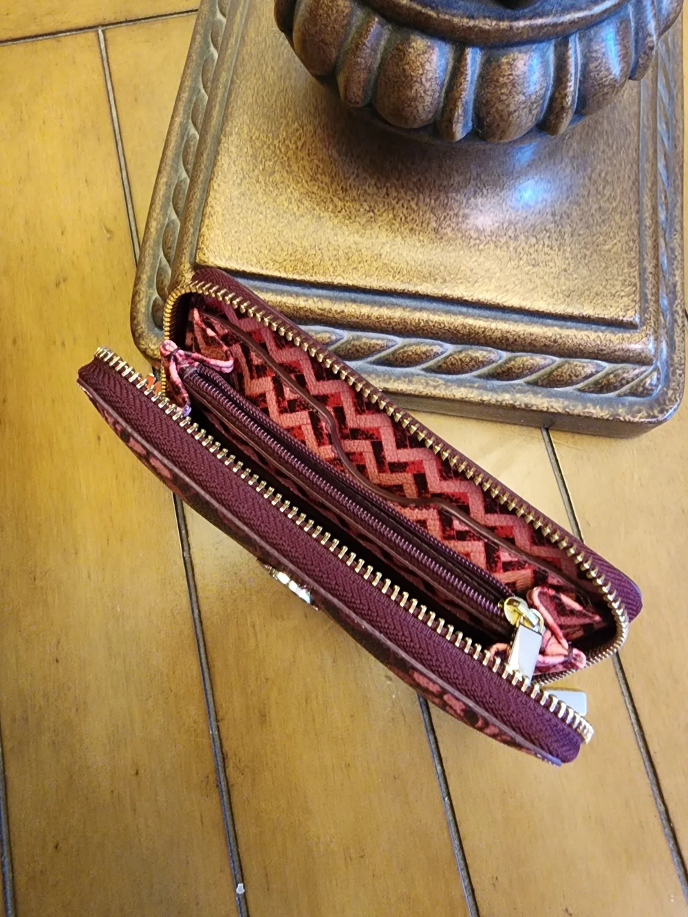 Tory Burch Kerrington Mini Wallet Clutch - Red Maroon Damask Print